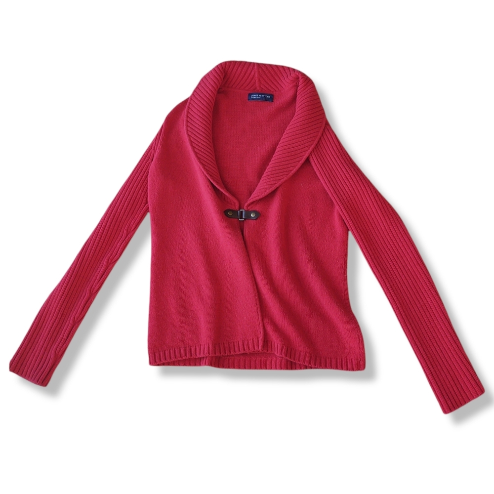 Jones New York Cowl Neck Cardigan Red